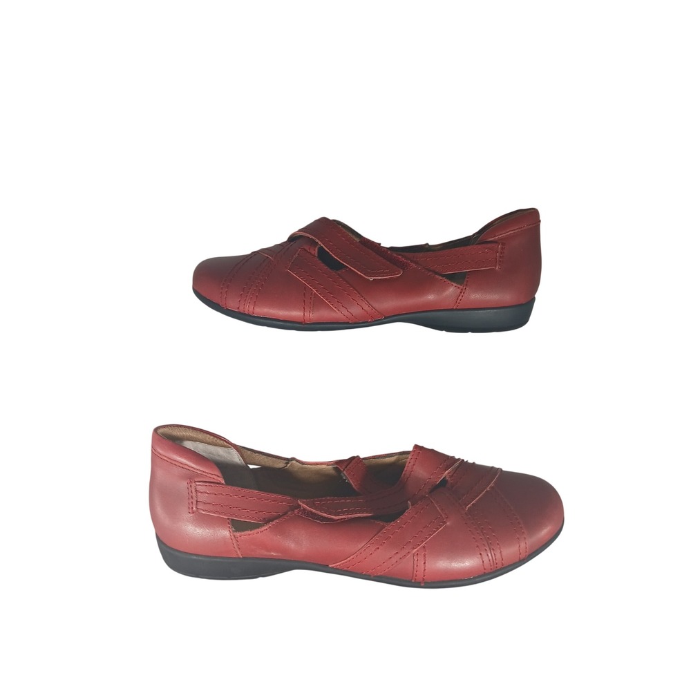 Array Red Leather Mary Jane Flats‎ Hook and Loop Comfort Shoes 8M 1185889